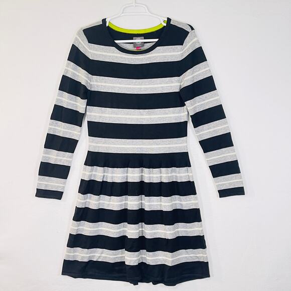 Vince Camuto Sweater Dress Womens Medium Black Gray Stripe Knit Wednesday Adams - Picture 1 of 9